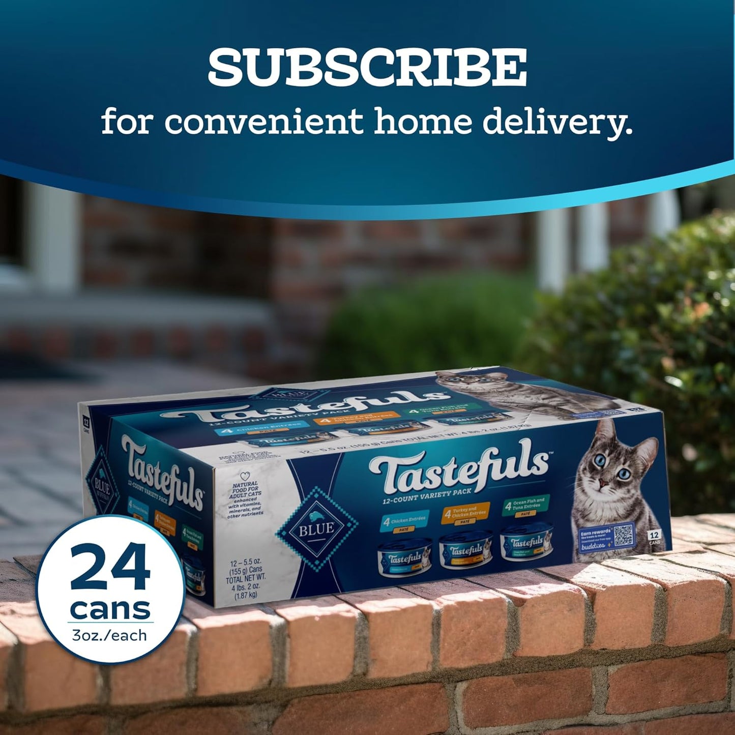 Blue Buffalo Tastefuls Wet Cat Food Paté Variety Pack, Made with Natural Ingredients, Chicken, Turkey & Chicken, Ocean Fish & Tuna Entrées, 5.5-oz Cans (24 Count, 8 of Each)