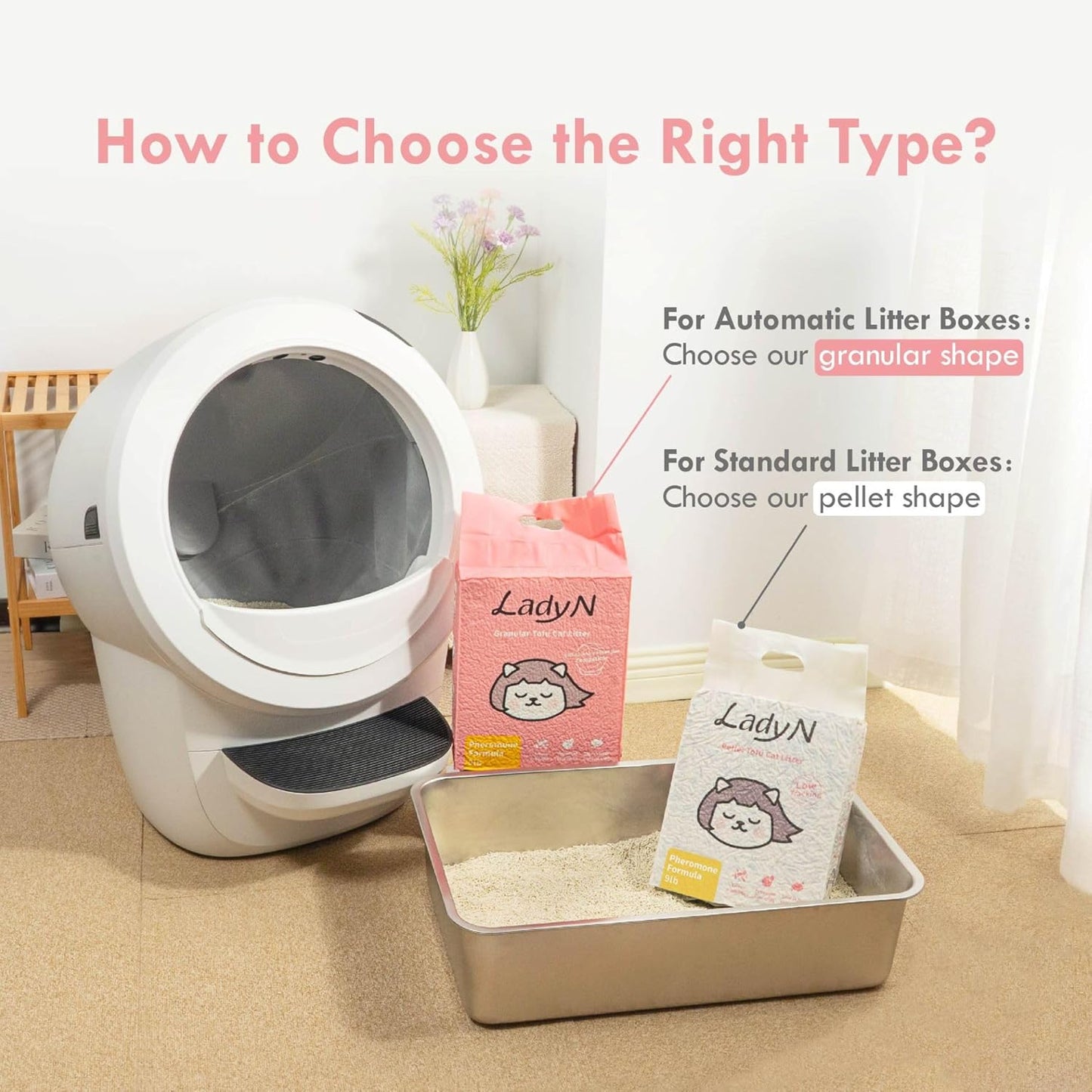 New Cat Starter Set – Unscented Pellet Litter 9lb + Attractant Pellet Litter 9lb | Dust-Free, Low Tracking, Strong Clumping, Easy Cleanup