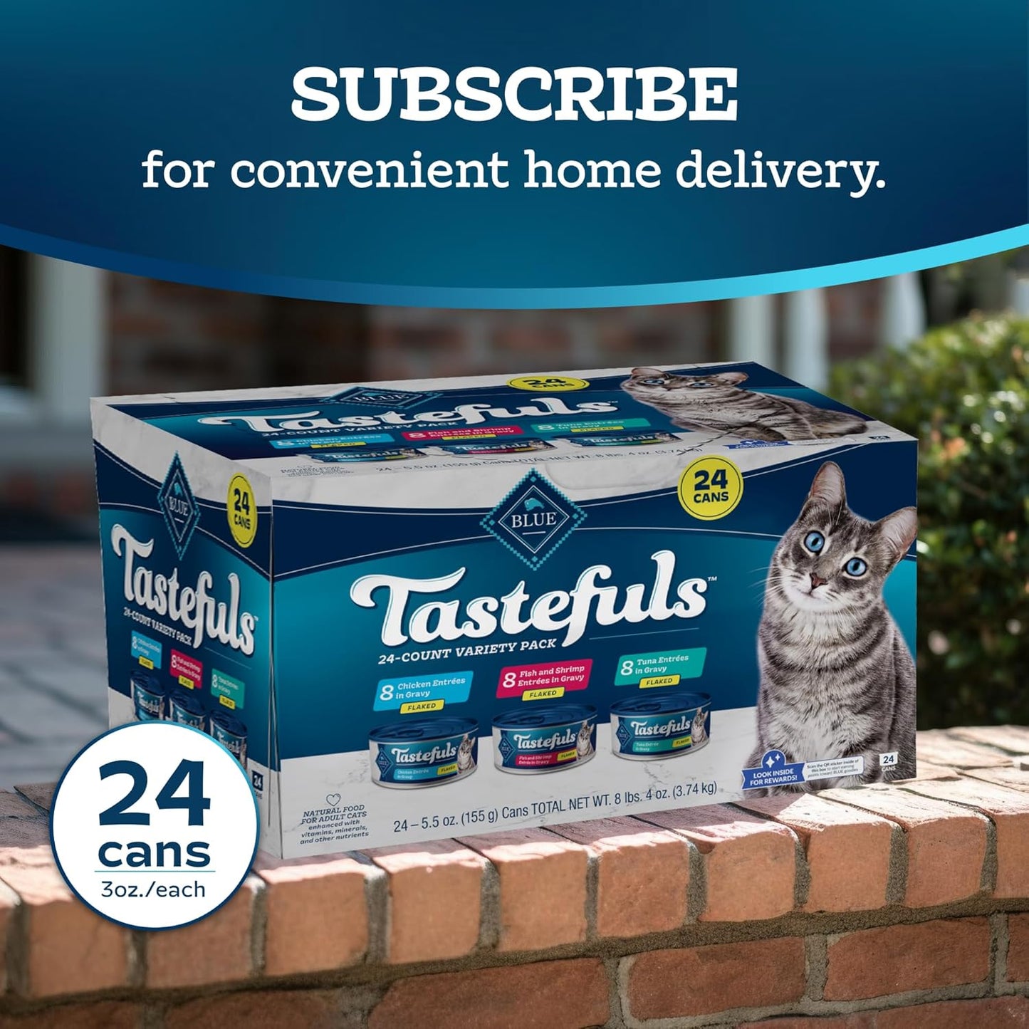 Blue Buffalo Tastefuls Flaked Wet Cat Food Variety Pack, Made with Natural Ingredients, Tuna, Chicken, Fish & Shrimp, 5.5-oz Cans (24 Count, 8 of Each)