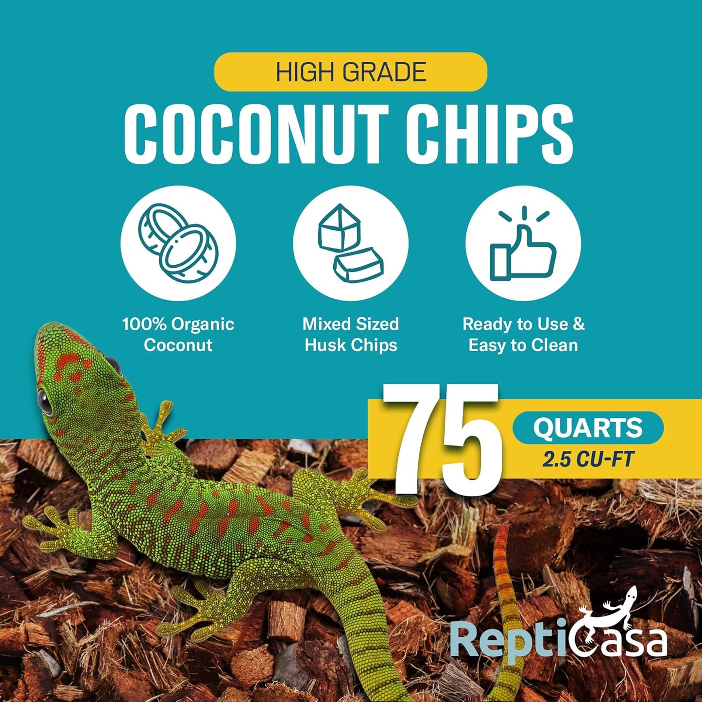 Coconut Chips Substrate Block - Natural, Organic Bedding for Reptiles, Snakes, Tortoise, and Amphibians - Clean, Odor Absorbing, and Expandable up to 75 Quart - Tank Coco Husk