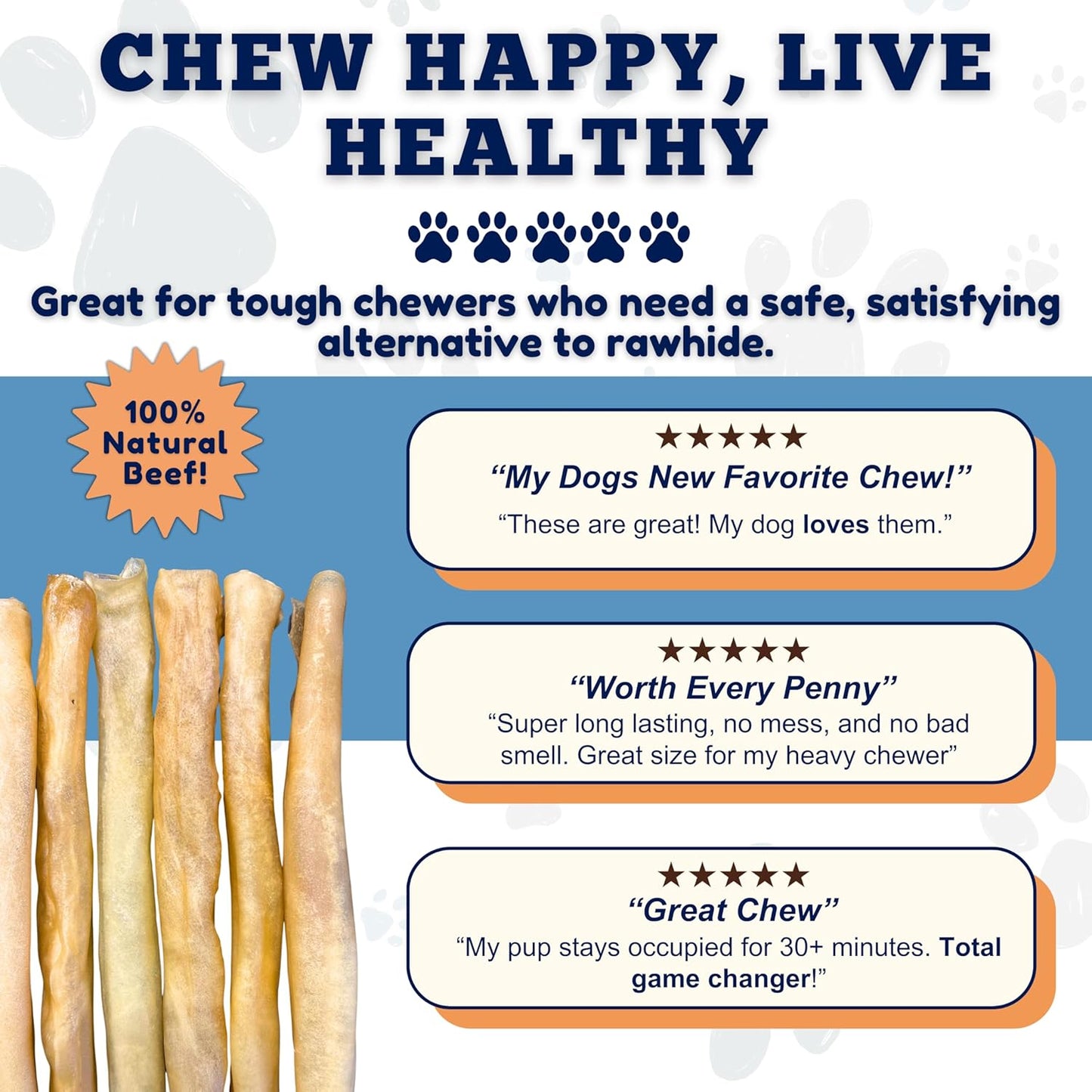 Amazing Dog Treats - Large Collagen Stick - (12 Inch - 4 Count) - Beef Cheek Rolls for Dogs - 100% Pure Collagen Sticks - No Hide Bones