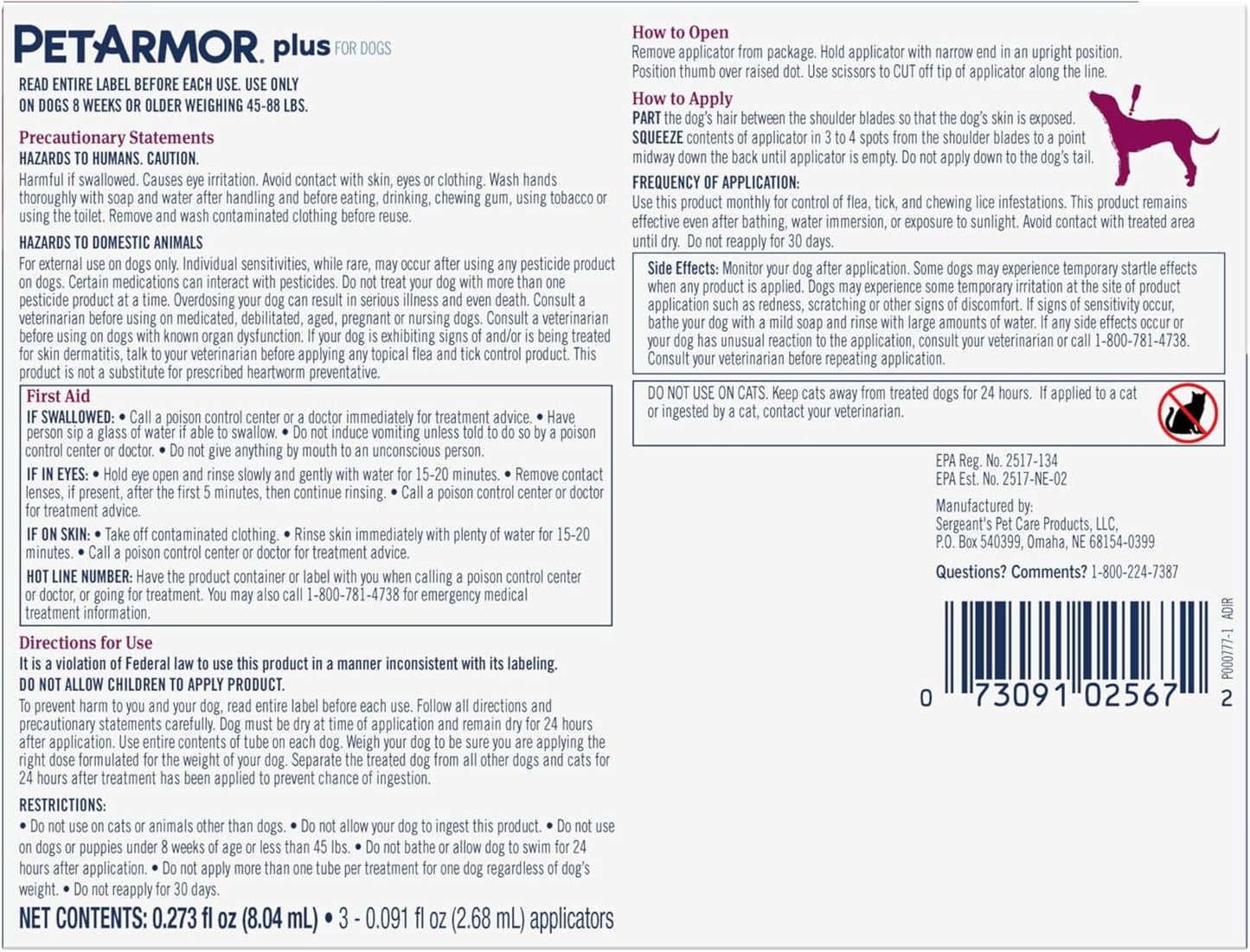 PetArmor Plus Flea and Tick Prevention for Dogs, Large Dog Flea and Tick Treatment, 3 Doses, Waterproof Topical, Fast Acting (45-88 lbs)