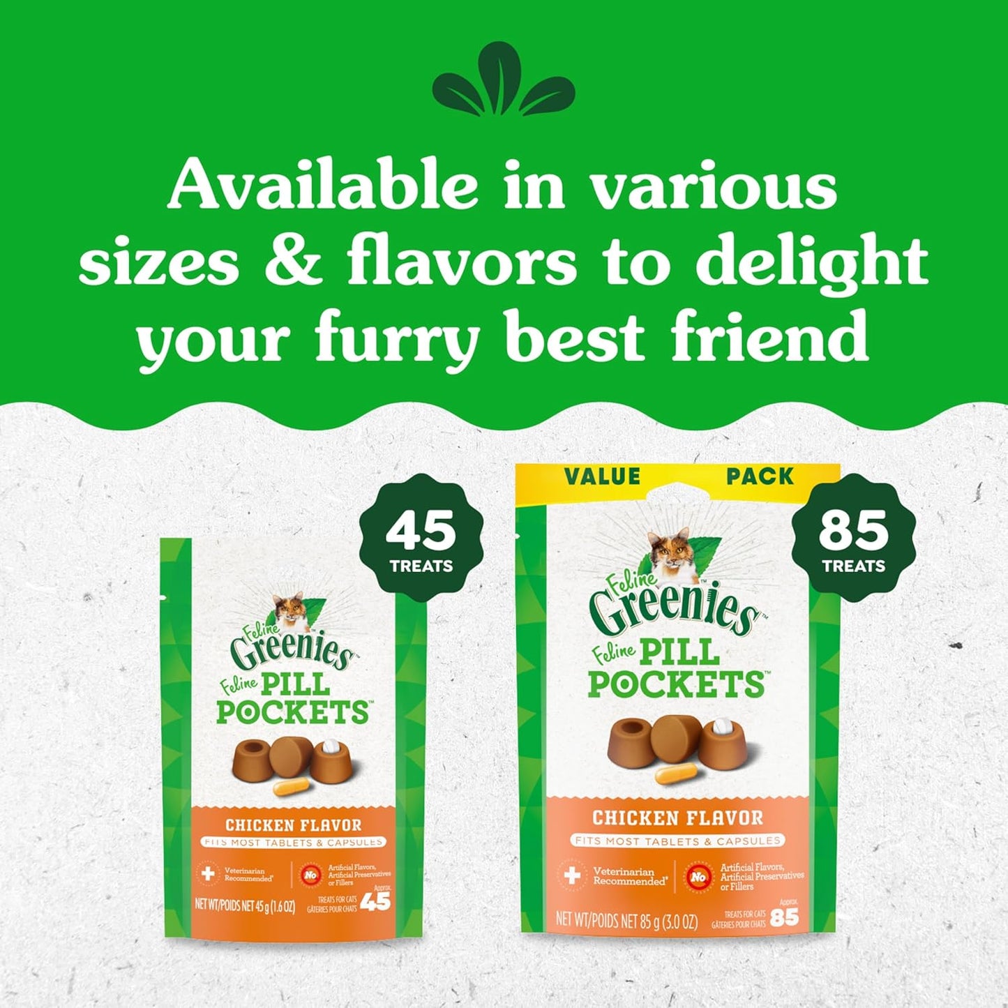 Greenies Feline Pill Pockets for Cats Natural Soft Cat Treats, Chicken Flavor, 3 oz. Pouch (85 Treats)