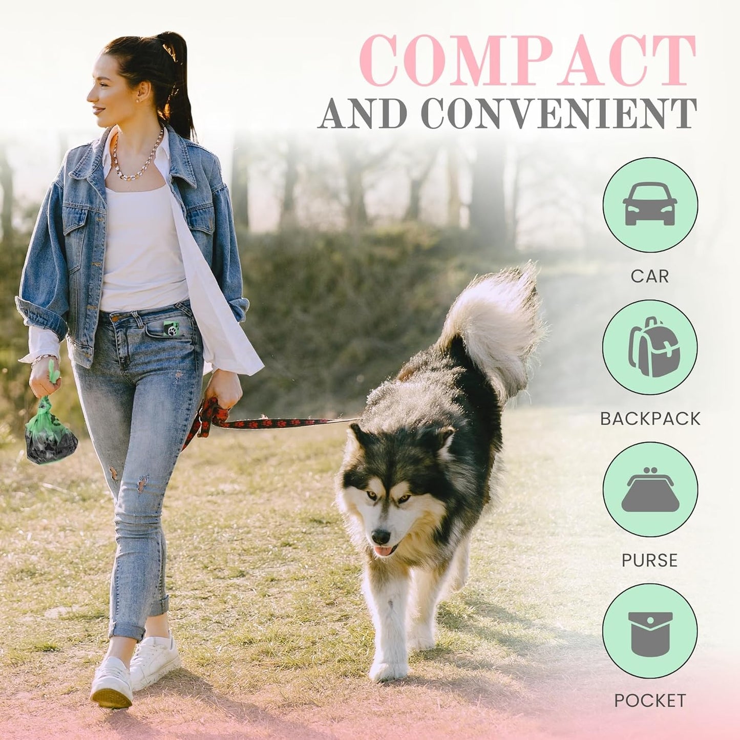 Premium Cotton Rope Leash & Compostable Poop Bags Set – 5 ft Cream Durable, Stylish Leash for Medium/Large Dogs + 120 Extra-Thick, Leak-Proof, Eco-Friendly Waste Bags