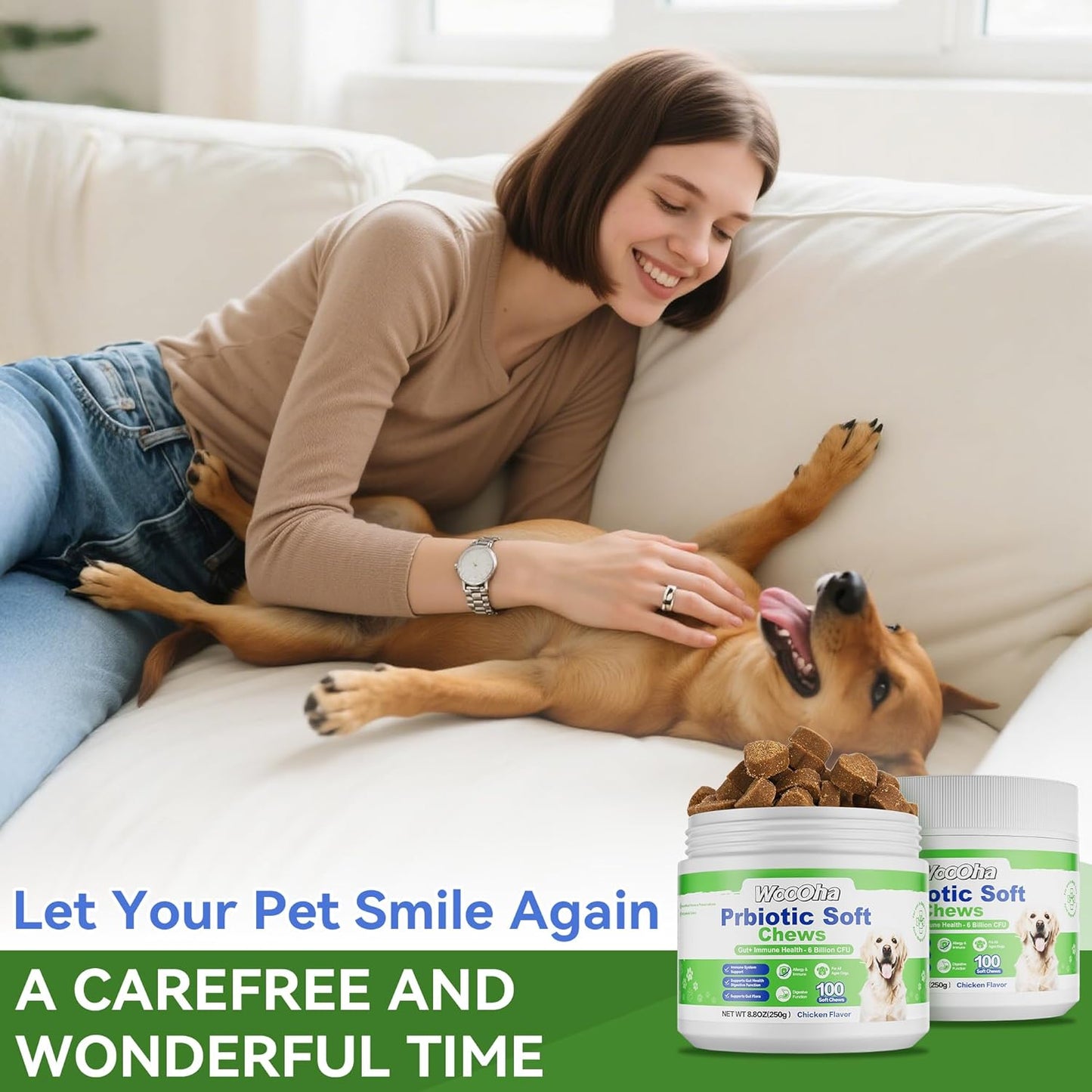 Probiotics for Dogs, Dog Probiotics for Gut Health, Digestive Support, Itchy Skin, Gas & Diarrhea Relief, Dog Probiotic with 6 Billion CFU Prebiotics & Digestive Enzymes, 100 Chews, Chicken Flavor