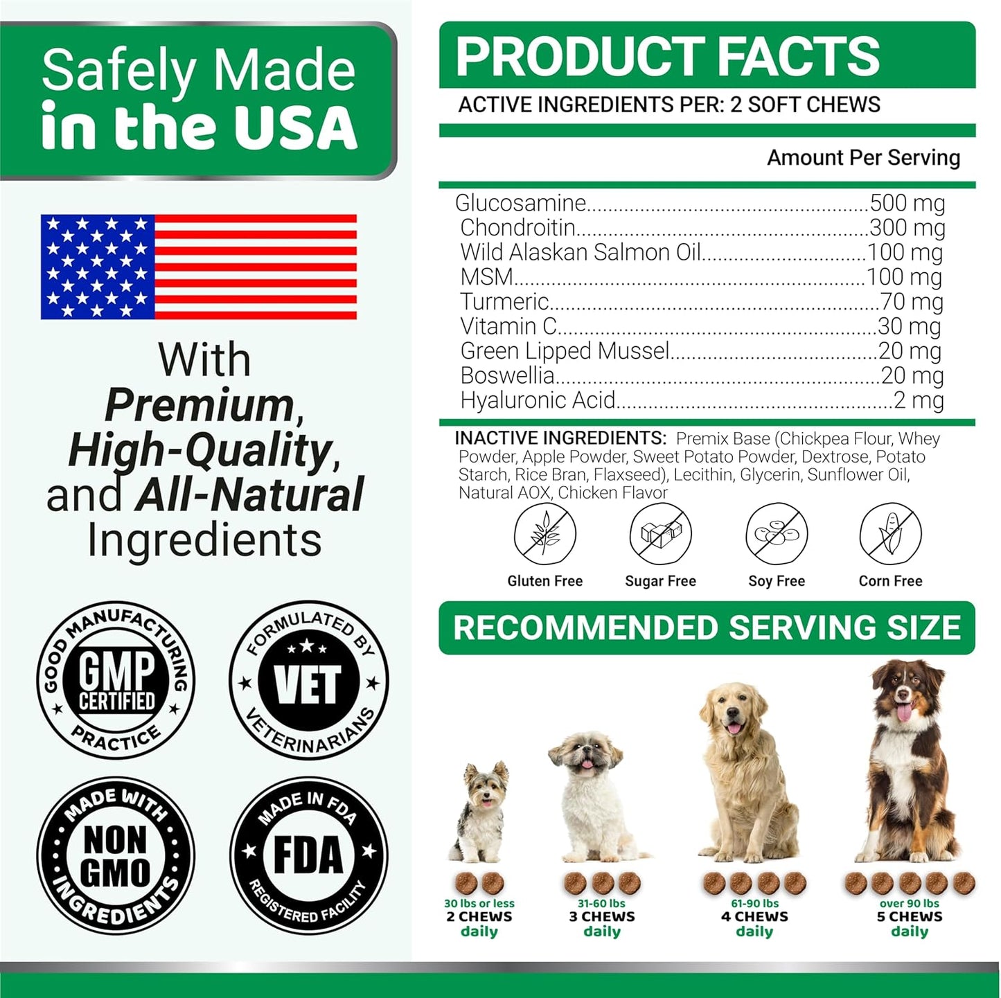 Glucosamine for Dogs - 240 Chews - Hip and Joint Supplement for Dogs - Advanced Glucosamine Chondroitin Treats with MSM - Joint Pain Relief - Large & Small Breed - Mobility Support - Made in USA