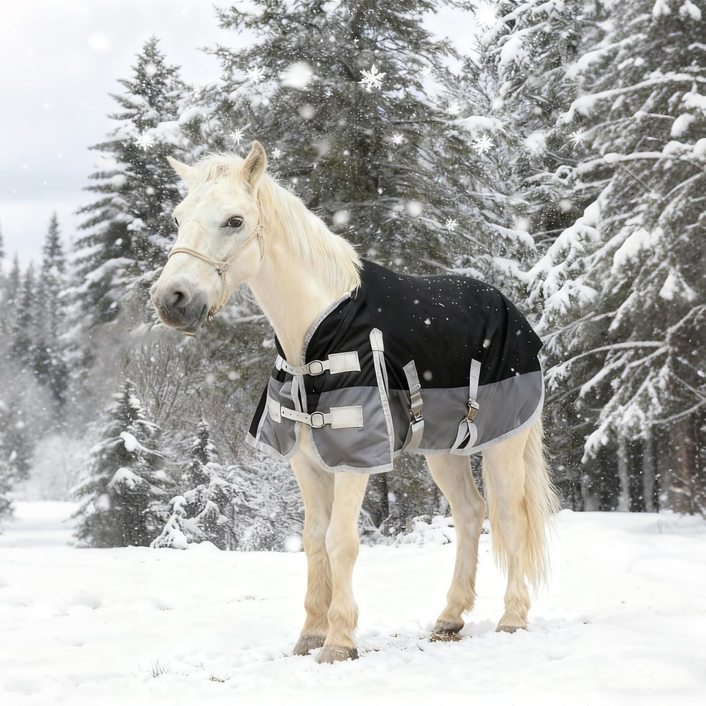 Mini Horse Pony Blankets Winter, 55 in 250g Filling Miniature Donkey Foal 1600D Waterproof Poly Rain Sheets for Real Horses Belly Wrap Tail Wrap Turnout Blanket, Stuff Care Outdoor Clothes Grey Black