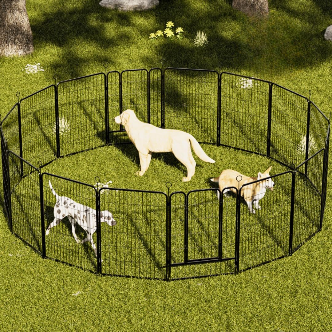 40 Inch Dog Playpen, 16-Panel Pet Exercise Pen with Self-Locking Gate, Heavy Duty Metal Indoor/Outdoor Fence, Tool-Free Setup & Adjustable Shape