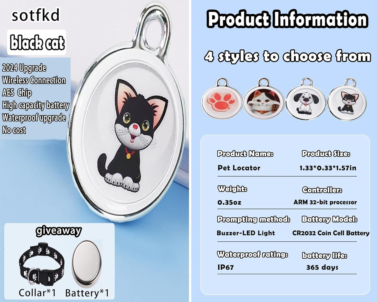 Cat Tracke Collar-GPS Tracker for Cats-Cat GPS Tracker-Pet Tracker for Cats| Android and iOS Universal | No Monthly Fee | Waterproof | Works with Any Collar