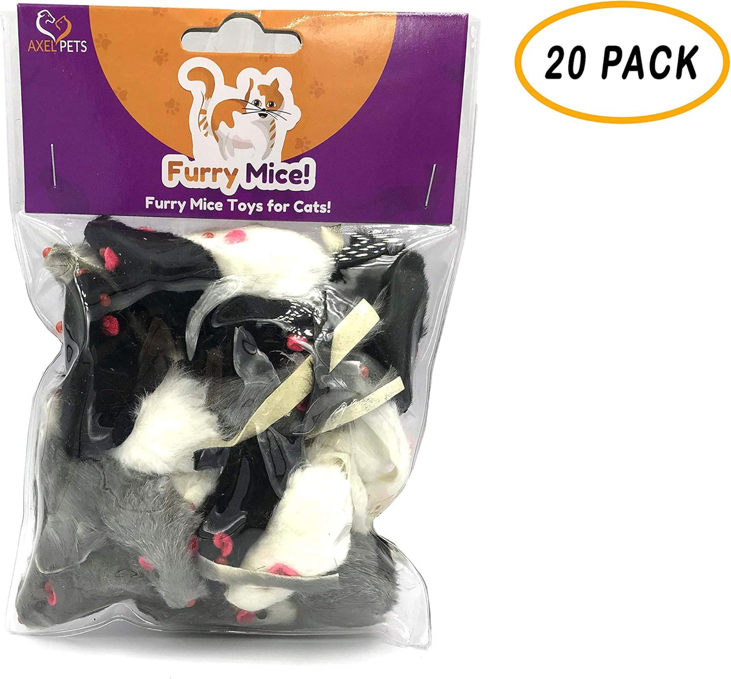 20 Furry Mice with Catnip and Rattle Sound Made of Real Rabbit Fur Interactive Catch Play Mouse Toy for Cat, Pack of 20 Mice