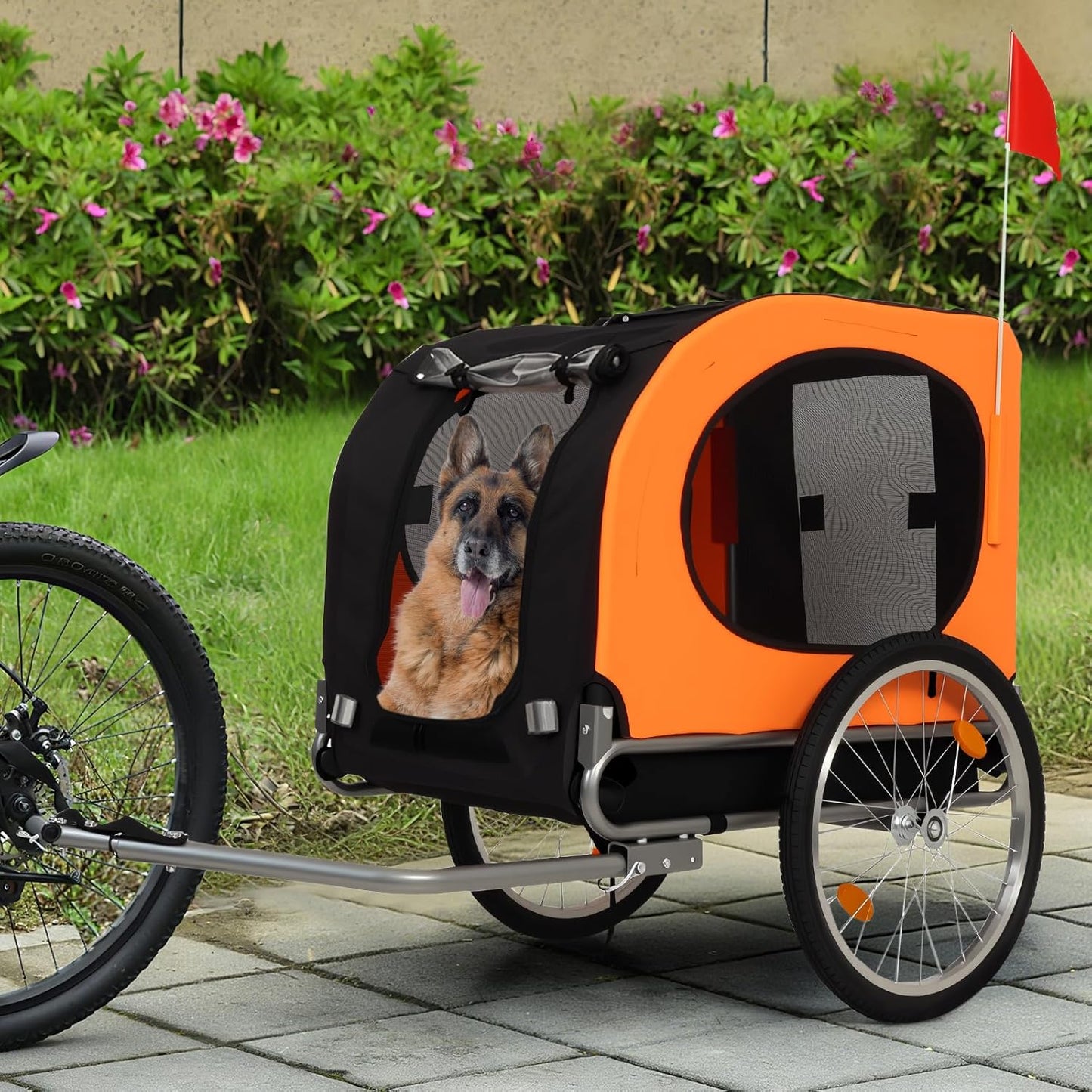 Foldable Dog Bike Trailer for Large Dogs Up to 88Lbs with 16 Inch Air-Filled Tires, Universal Coupler, Waterproof Oxford Fabric, Safe Cycling Access, Durable Pet Bicycle Carrier Cargo Cart