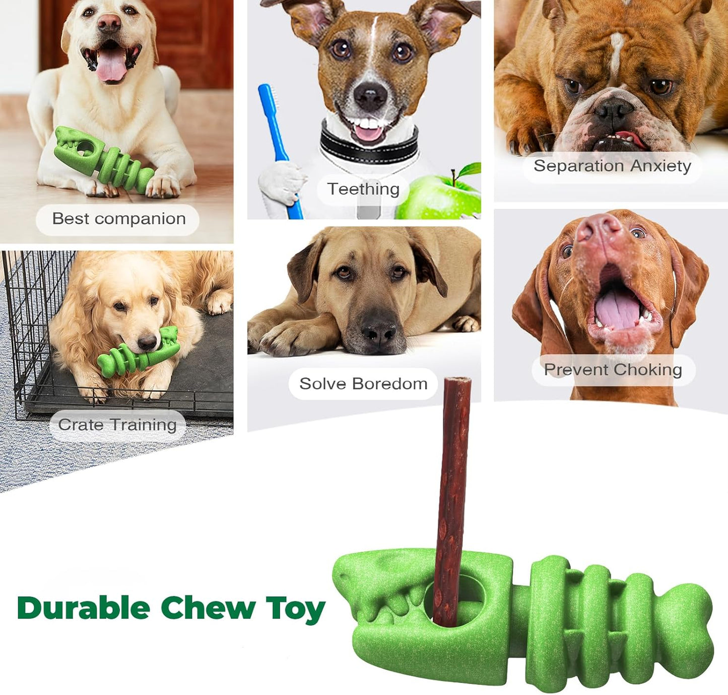 Bully Stick Holder for Dogs - Anti Choking Device for Large & Medium Dogs, 3-in-1 Durable Chew Toy with Peanut Butter Grooves, Durable Dog Toys for Aggressive Chewers