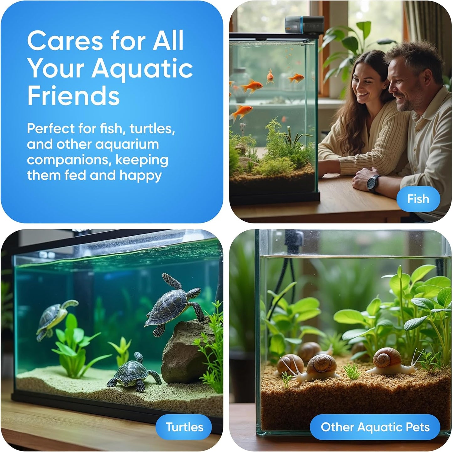 FISHNOSH Automatic Fish Feeder for Aquarium - New Generation 2025, Auto Food Dispenser with Timer for Small Tank, Big Aquariums & Pond (Blue)