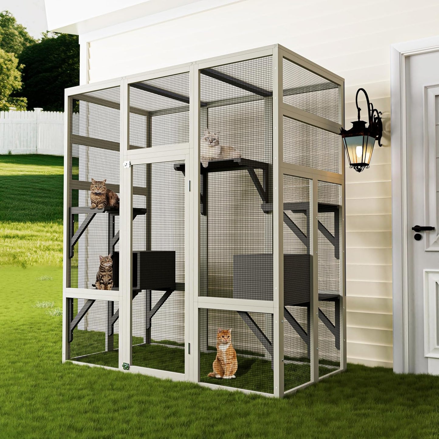 Catio Outdoor Cat Enclosure, 70.1" Large Cat Enclosure Window Acess, Walk-in Cats Cage House with Platforms,Napping House and Weatherproof Roof,Cattery Outside Patio Playpen for Mulitiple Cats