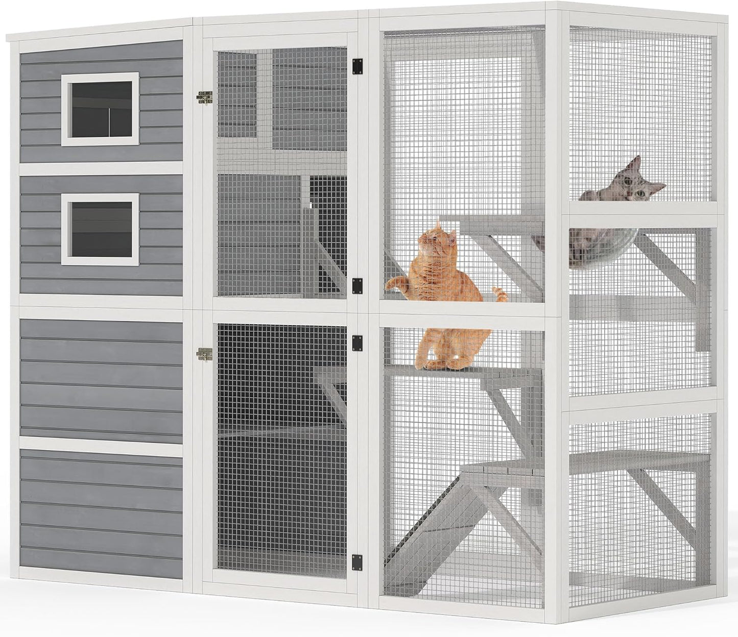 YITAHOME Large Cat Catio 4 Tiers Outdoor Cat Enclosures for Indoor Cats 77.9" Walk in Cats Cage with Weatherproof Roof, 3 Resting Rooms, Scratcher Ramp & Space Capsule Bed, 5 Windows