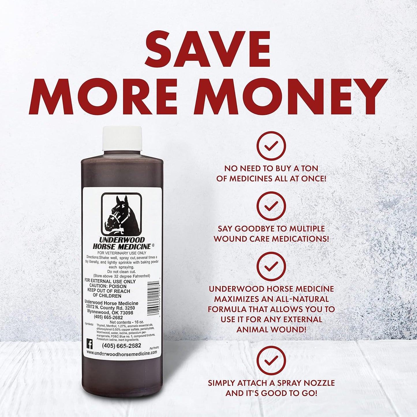 Underwood Topical Horse Care Wound Spray - 16oz Refill Horse Wound Care Horse Essentials for Quick Healing of Cuts – Horse First Aid Kit & Wound Care for Dogs – Equine First Aid Kit & Dog Wound Heal