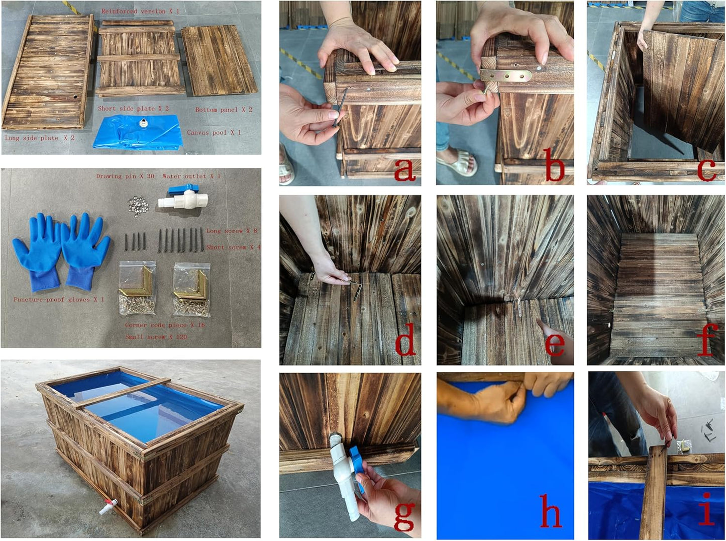 Above Ground Fish Pond,Solid Wood Frame Koi Tank with Drain Valve,Canvas Turtle Pool,Wooden Aquarium for Koi Carp or Hydroponic Cultivation 47 * 31.5 * 27.5in / 137Gal