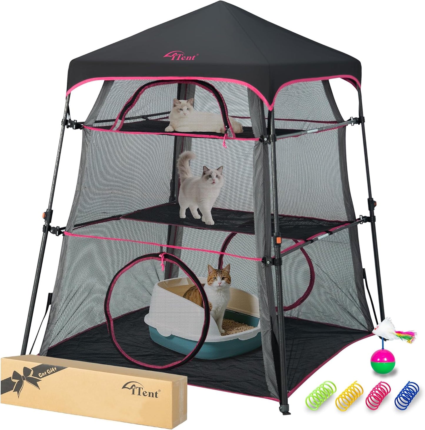 Extra Large Catio Cat Enclosure for Indoor and Outdoor with waterproof bottom,Itent 3 Tier Spacious Cat Tower Tent,Portable Cat Tent for Patio,Balcony, Deck & Camping Weatherproof & Sunproof(Patented)