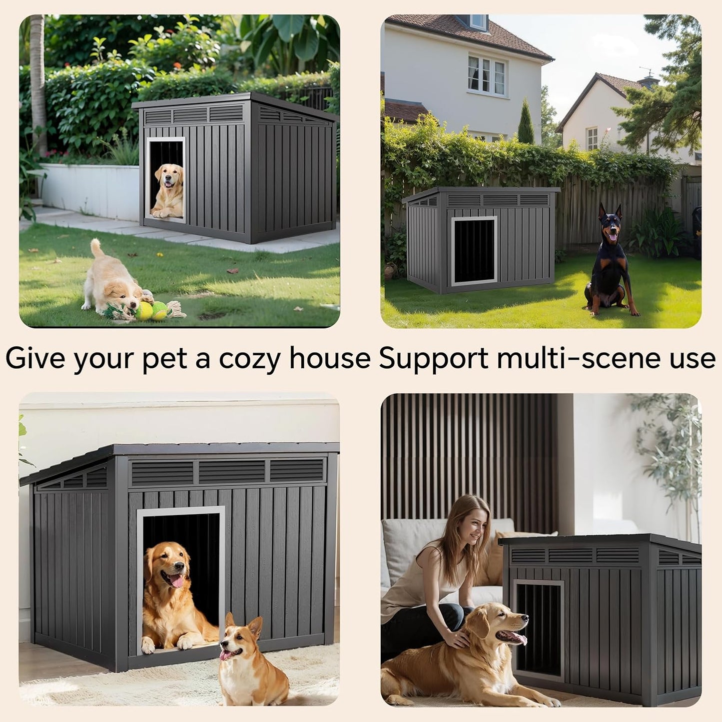 DRATO Large Dog House Outdoor for Indoor with Weatherproof & Removable Roof,Fits Small to Large (Black, 42.87 * 32.95 * 31.61'')