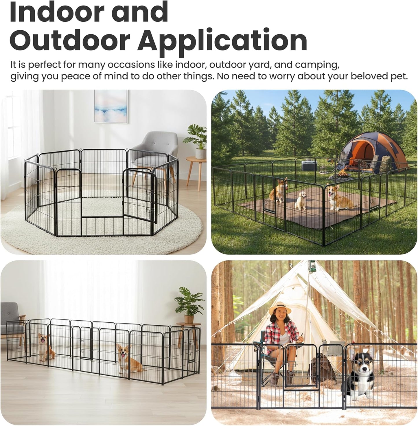 Dog Playpen, 32 Inch 16 Panels Dog Fence for Small/Medium Dogs Puppy/Indoor & Outdoor Bliss, Perfect Dog Pen for Camping, Yard, RV, Garden Fence, Black