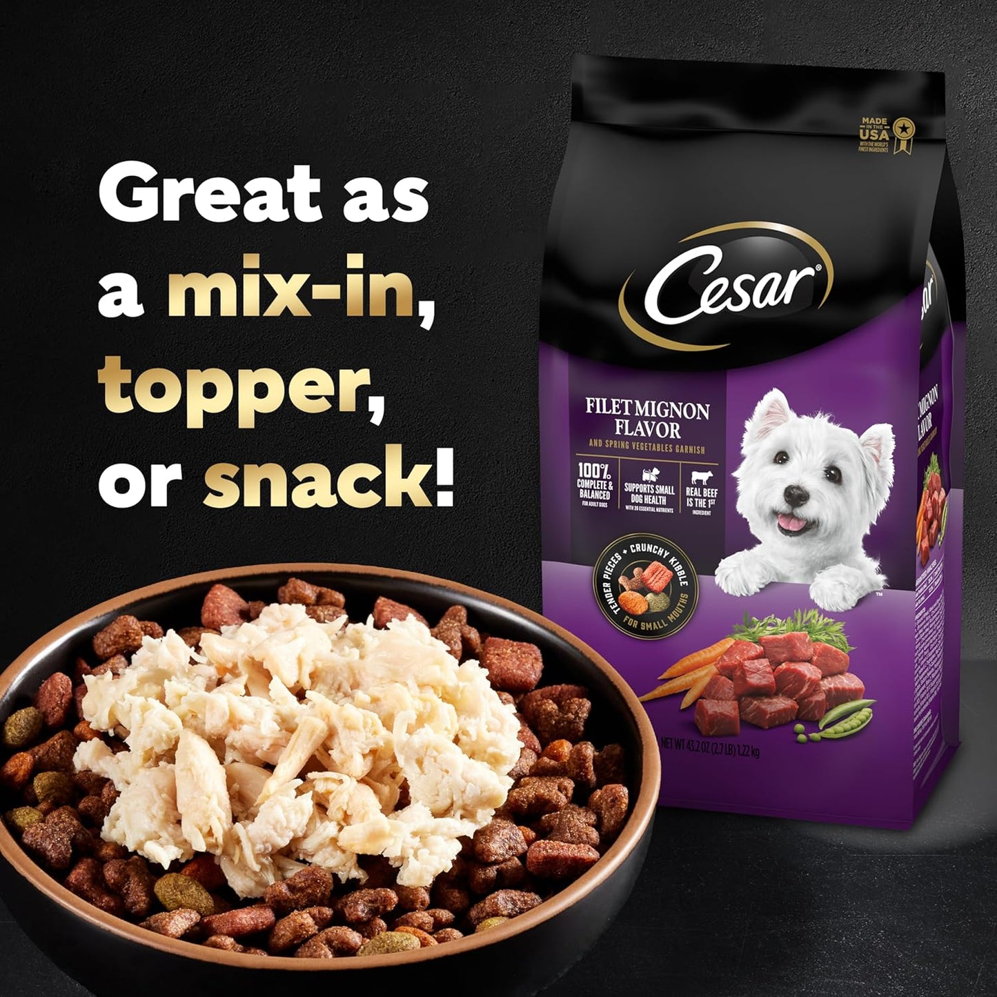 Cesar Simply Crafted Adult Wet Dog Food Toppers, Chicken, 1.3 oz Tubs, 10 Count (Pack of 1)