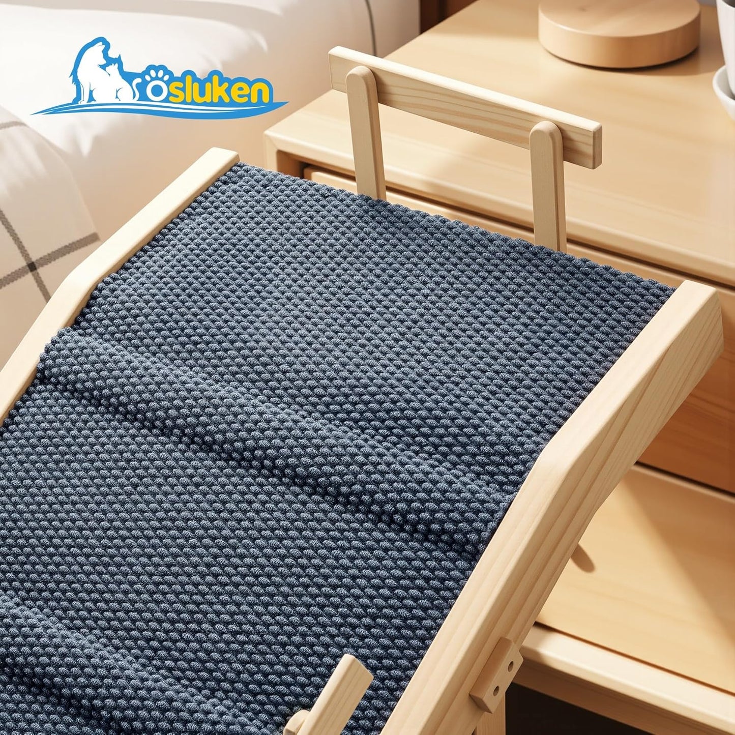 Dog Ramp for Bed with Rails, 64" Long Foldable Pet Ramp for Small Large Dogs, Dog Ramps for High Beds with Safety Side Railng, 6 Adjustable Heights 24" to 30" Up to 220LBS (Gray, 63" X 17inch)