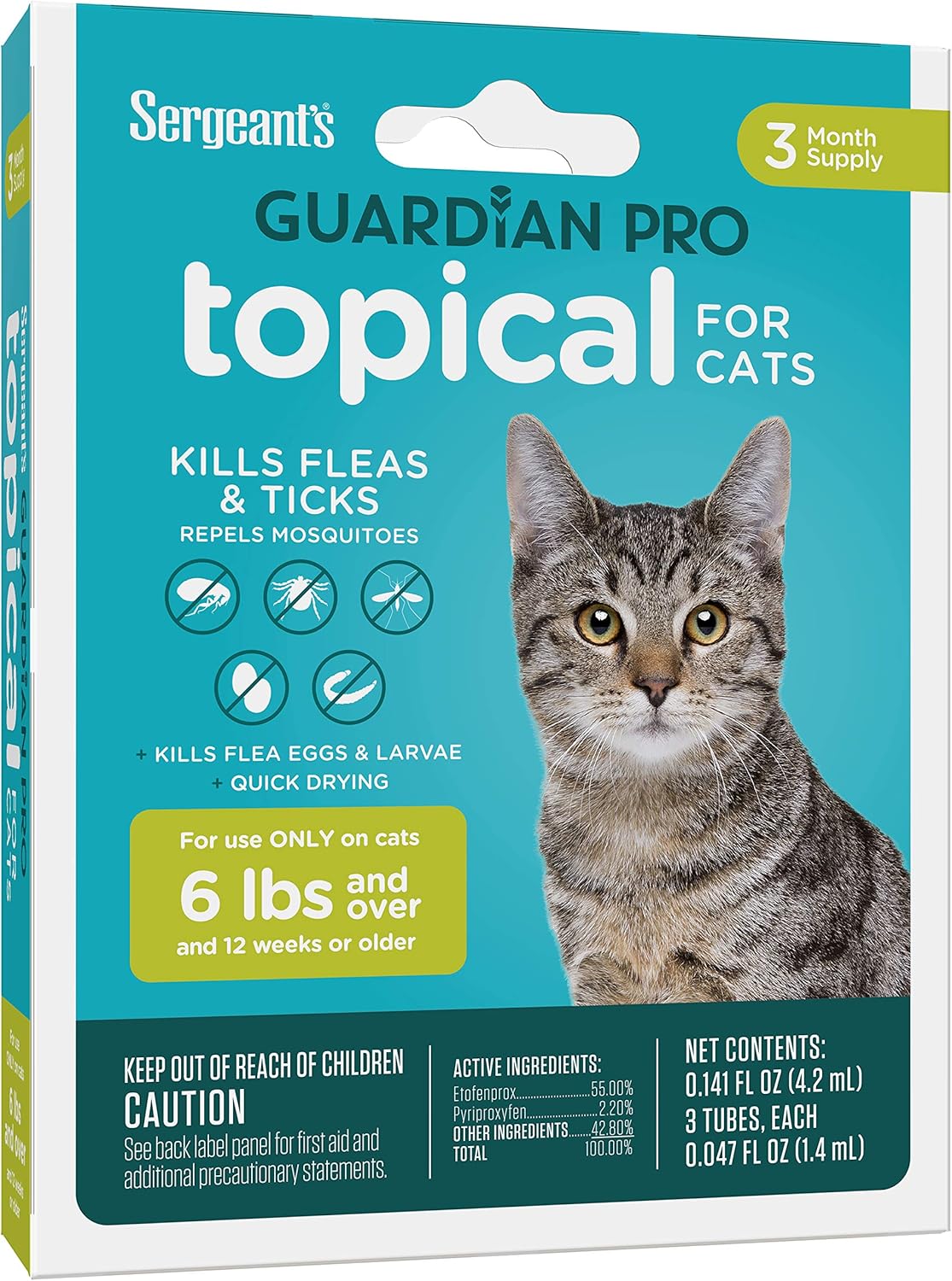 Sergeant's Guardian Pro Flea & Tick Squeeze On Topical Cats 6lbs and Over., 3 Count