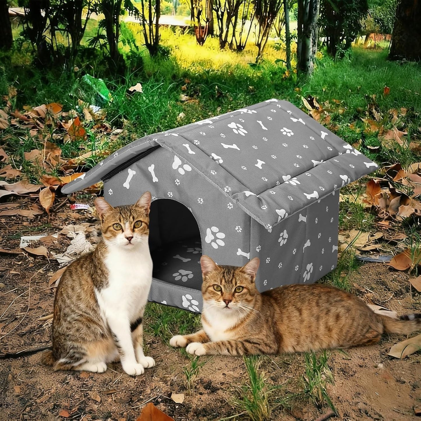 4Pcs Cat Houses for Outdoor Stray Cats Shelter Weatherproof Outdoor Cat House Indoor Foldable Warm Pet Cave with Paw Print for Feral Cat Dog Winter Wild Animal(Grey, Small)