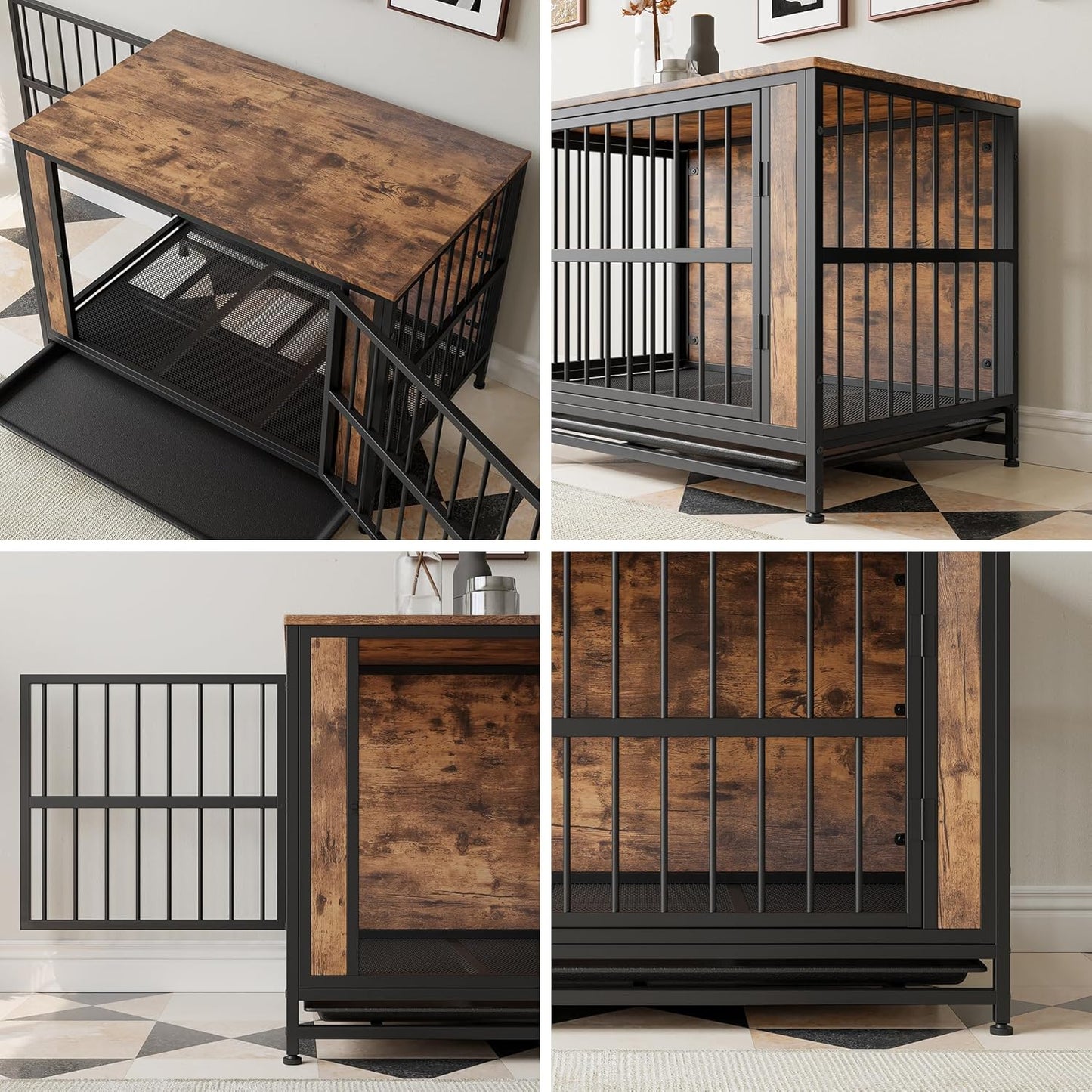 LUMILAND Stylish Dog Crate Furniture for Ultimate Comfort, Multi-Functional and Chew-Resistant Design, Rustic Brown