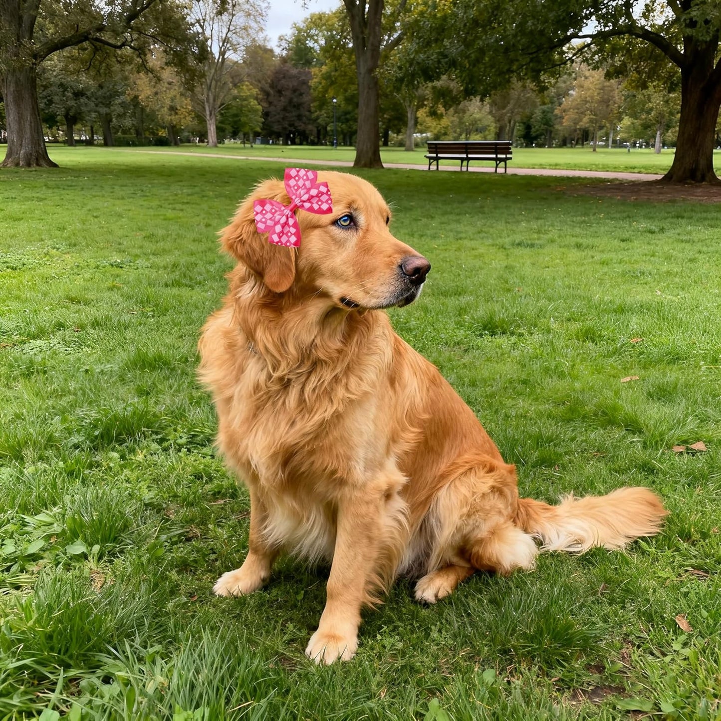 50PCS/25Paris Big Dog Hair Bows with Rubber Band Random Mix Pattern for Large XL Breed Pink Purple Bowknot Topknot Girl Female Grooming Hair Accessories(Random)