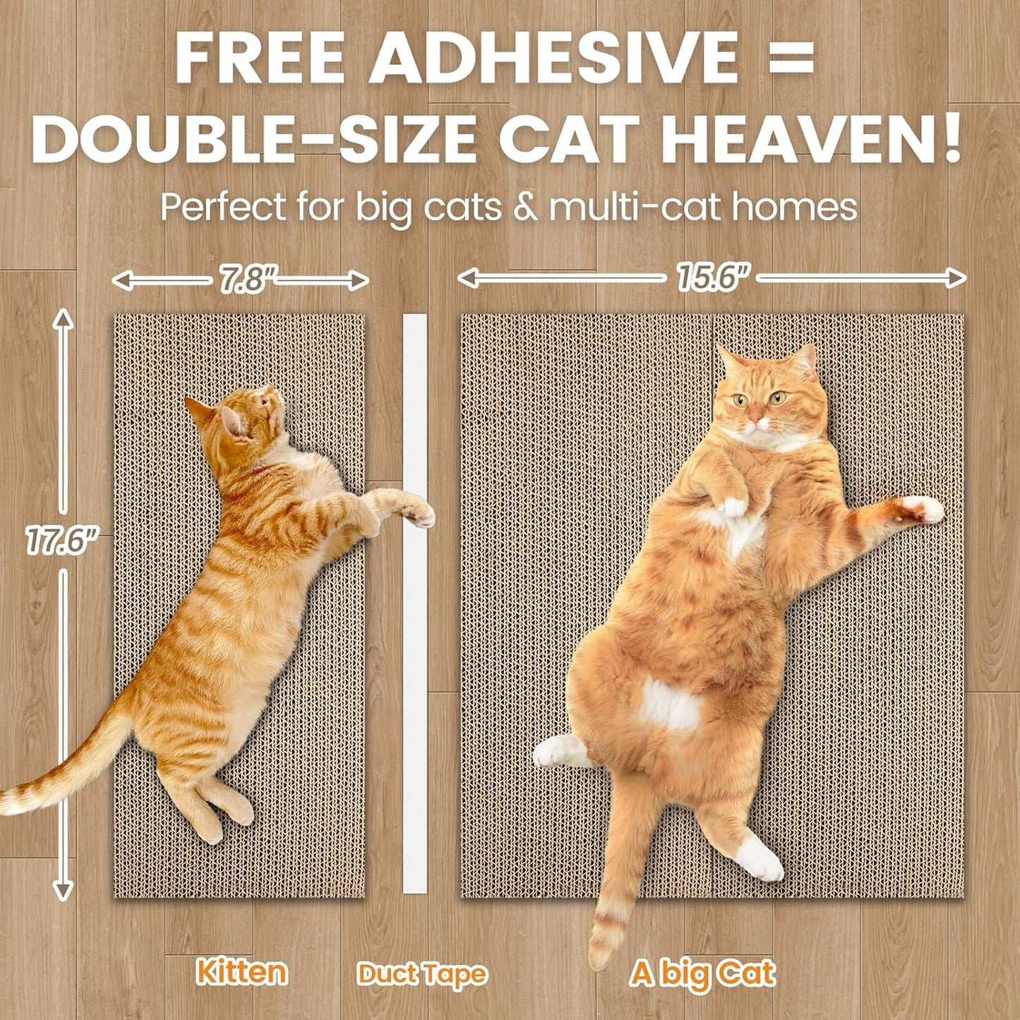 Cat Scratching Board, Large Wide Corrugate Cat Scratcher with Catnip, Premium Scratch, Double-Sided Design, Cat Scratch Pad for Indoor Cats and Kitten,Furniture Protectors from Cat Scratching (2-PACK)