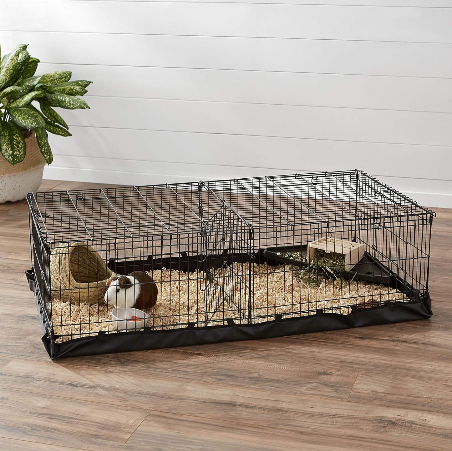 Amazon Basics Leakproof Canvas Bottom Guinea Pig Pet Cage with Divider Set, Black, 47.6"L x 24.2"W x 14.0"H