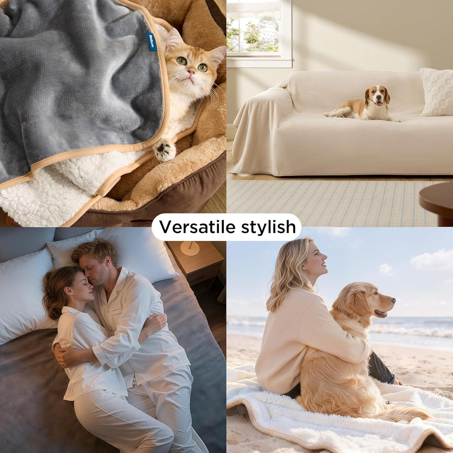 Bedsure Waterproof Dog Blankets for Small Dogs - Small Cat Blanket Washable for Couch Protection, Sherpa Fleece Puppy Blanket, Soft Plush Reversible Throw Furniture Protector, 25"X35", Grey