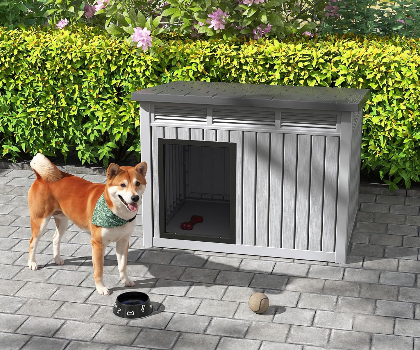 Fancyango Large Dog House for Indoor & Outdoor - Weatherproof & Removable Roof, Fits Small to Large Dogs (42.8" L x 33" W x 31.5" H) - Grey