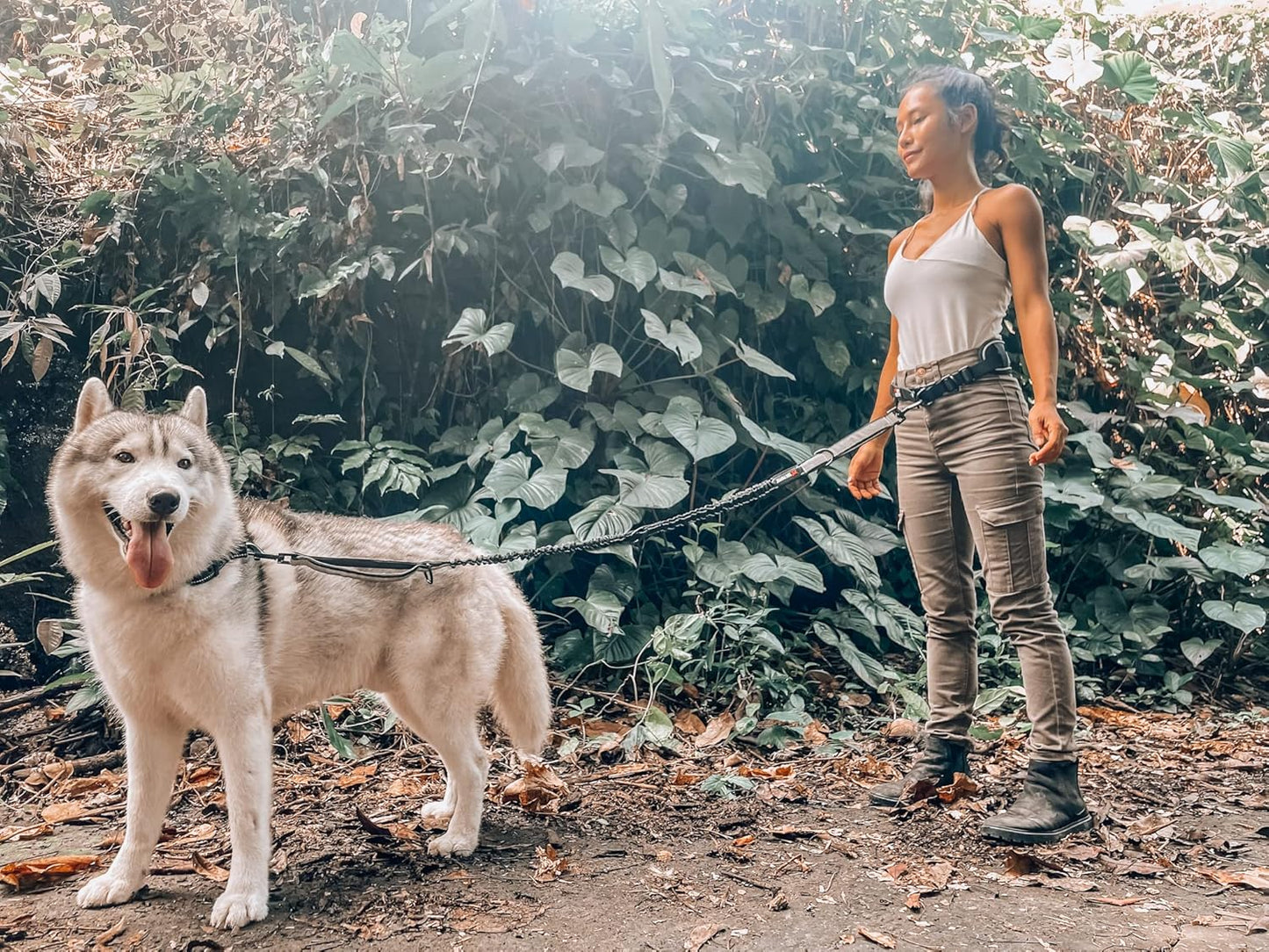 Tuff Pupper Heavy Duty Hands Free Dog Leash | One Large Dog Up to 125 lbs | Comfortable Shock Absorbing Bungee | Reflective Padded Handles | Lumbar Waist Belt 26-38" | Walking Jogging Running Leash