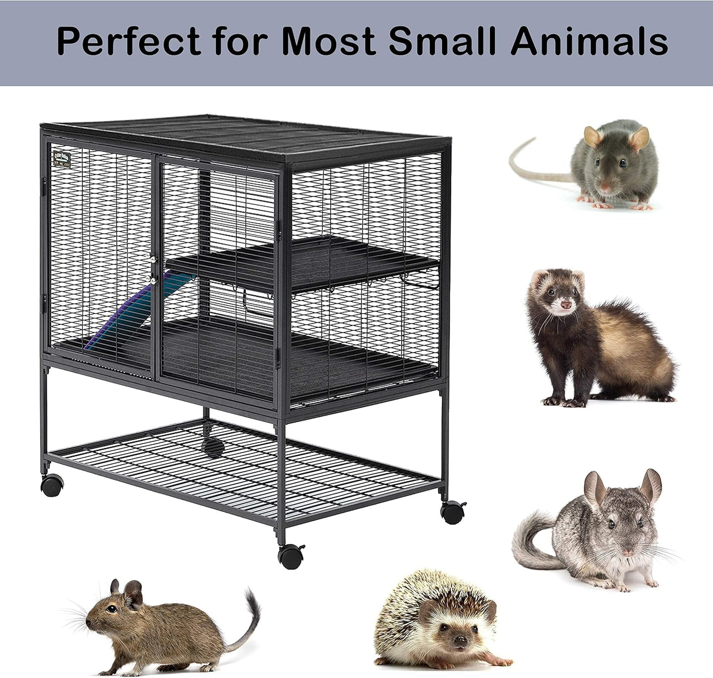 MidWest Homes for Pets Critter Nation Single Unit Small Animal Cage, 2 Tiers, Includes Pan, Shelf, Ramp & Cover, for Rats, Ferrets, Chinchillas, Sugar Gliders