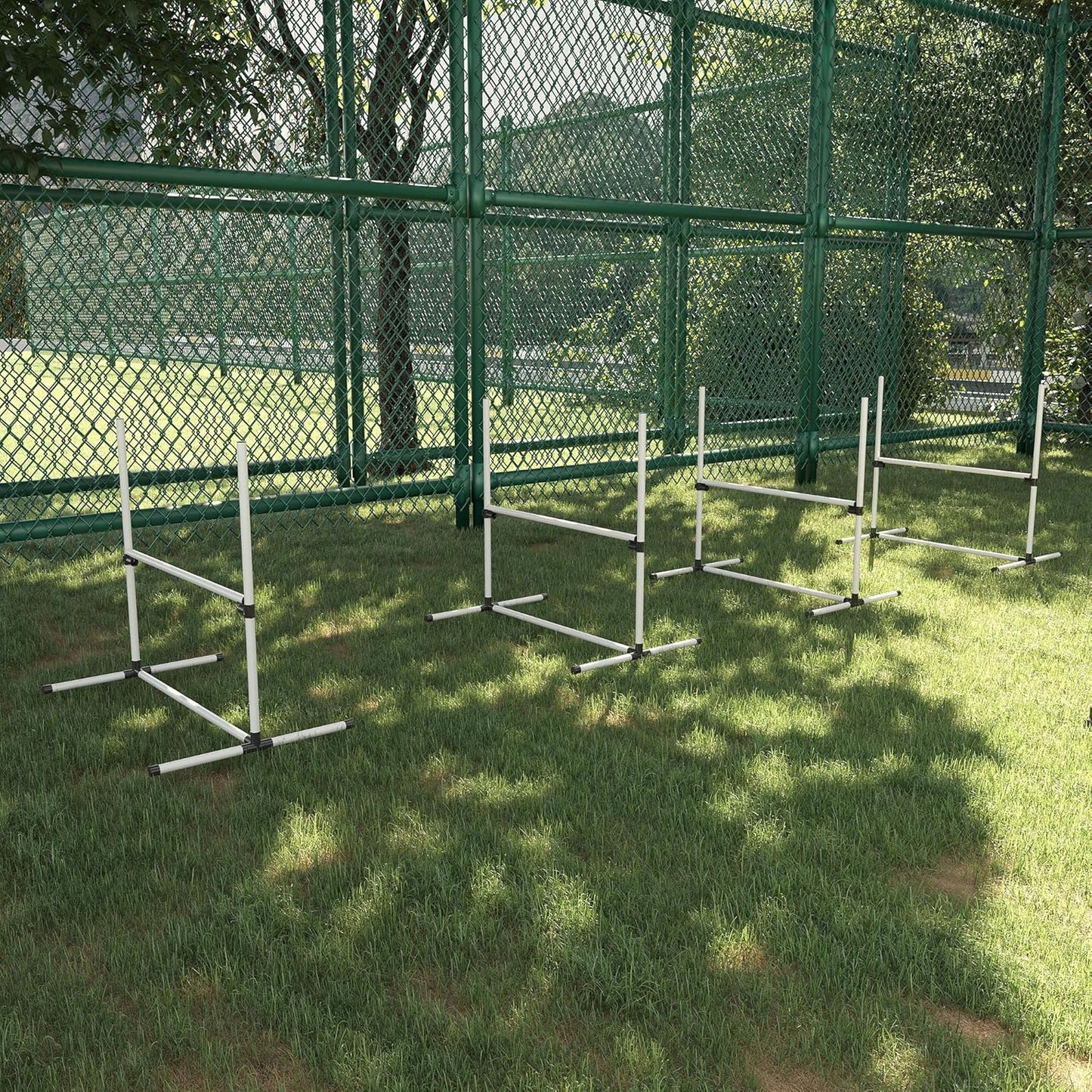 PawHut 4 Piece Dog Agility Training Equipment for Dog Agility Course with Adjustable Height Jump Bars, Included Carry Bag, & Displacing Top Bar, White