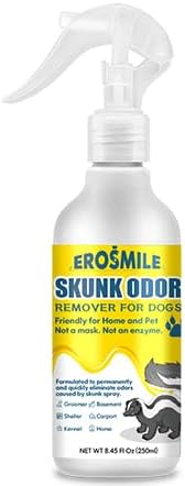 Skunk Odor Remover For Dogs,Removing Skunk Smell From House,Friendly For Dogs Head & Face,Suitable For Pet Areas,Fabrics,Carpets,Clothing,Car,Garages,Tool Sheds Odor Eliminator Spray 8.45oz