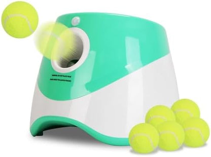 Automatic Dog Ball Launcher, Dog Ball Thrower Interactive Fetch Machine with 6 Tennis Balls 3 Adjustable Launch Distance for Small Medium Dogs