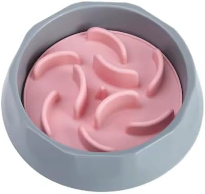 2 in 1 Slow Feed Dog Bowl with Anti-Choking Design, 7.5 Inch Pet Food Dish, Pink, Blue, Green (Pink)