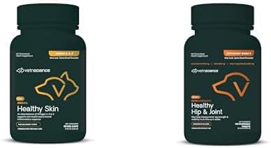 VetriScience Pet Health Bundle: Healthy Skin Omega 3, 6, 9 Fish Oil Supplement (90 Gel Capsules) + Glycoflex 3 Hip & Joint Support (120 Chewable Tablets) for Dogs