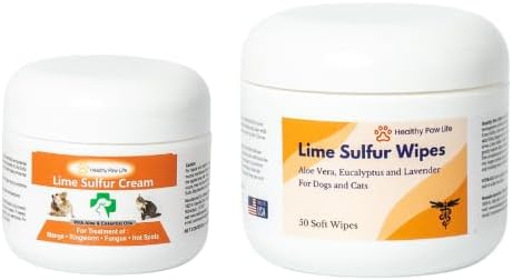 Healthy Paw Life Lime Sulfur Cream (2 oz) and Lime Sulfur Wipes (50 ct) Bundle for Pet Skin Care - for Dogs and Cats