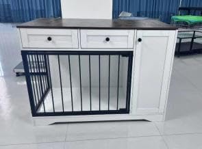 Wooden Dog Crate Furniture with Double Doors, 2 Drawers, and Storage Cabinet, Indoor Pet House and Modern Farmhouse Side End Table for Small to Medium Dogs, White