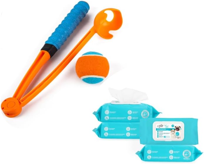 ALL FOR PAWS 25“Dog Ball Launcher and Pet Wipes Bundle