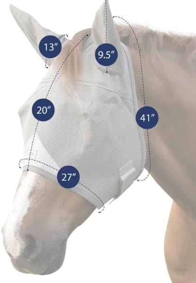 Plus-Size Horse Visor Fly Mask with Ears – 95% UV Eye Protection, Lightweight Breathable Mesh, Shields Against Flies & Dust, Built-in Visor, Adjustable Fit for Turnout & Trail Riding