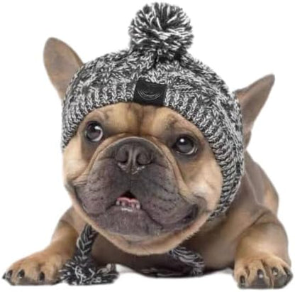 Polar Pom Pom Dog Winter Hat - Warm Knitted Pet Hat with Ear Holes & Long Tassel, Perfect for Small Dogs (Grey, Medium)