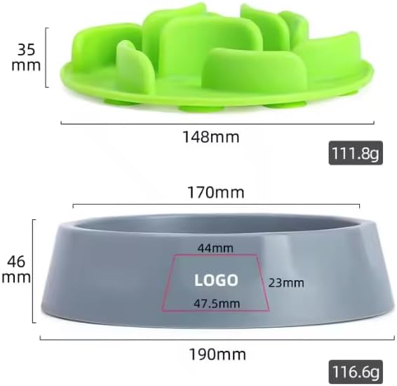 2 in 1 Slow Feed Dog Bowl with Anti-Choking Design, 7.5 Inch Pet Food Dish, Pink, Blue, Green (Pink)