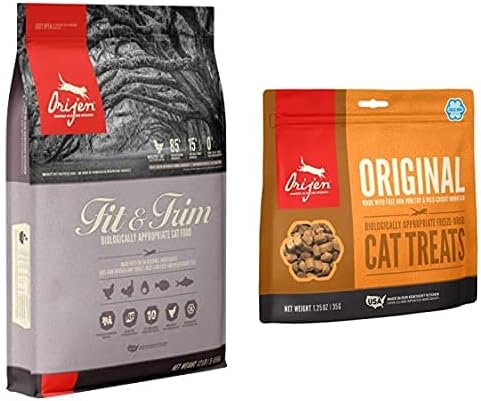 Orijen® Dry Cat Food, Support Healthy Weight, Grain Free, Fresh & Raw Animal Ingredients, Fit & Trim 12lb Freeze Dried Cat Treats, Original, 1.25oz