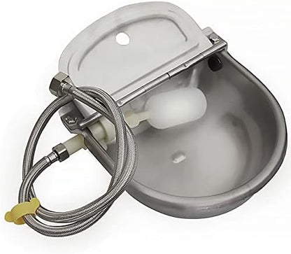 304 Stainless Steel Automatic Livestock Waterer with Float Valve and 39 inch Water Hose(one end 3/4''), Automatic Animal Water Bowl for Dogs,Horse,Calf,Chicken,Goat, Livestock Horse Waterer Dispenser