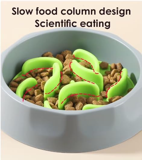 2 in 1 Slow Feed Dog Bowl with Anti-Choking Design, 7.5 Inch Pet Food Dish, Pink, Blue, Green (Pink)